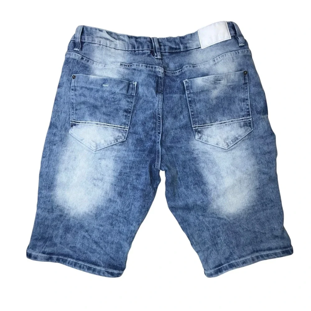 Southpole Mens Biker‎ Denim Shorts Blue Acid Wash Moto Slim Fit Size 32 Zippers